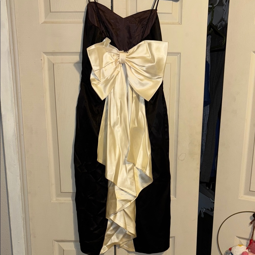 Sum Zum Elegant Black and Cream Dress with Bow